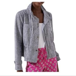 LOFT Navy & White Striped Linen Cotton Cropped Jacket Size L